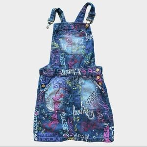 Y2K GRAFFITI DENIM OVERALL SKIRT